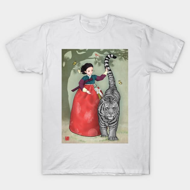 Brave Woman Black Tiger in Hanbok T-Shirt by Anicue